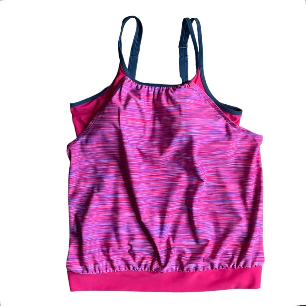 Free Country Striped Tankini Swimsuit Top in Hot Pink and Slate Large )12/14). - Picture 3 of 16